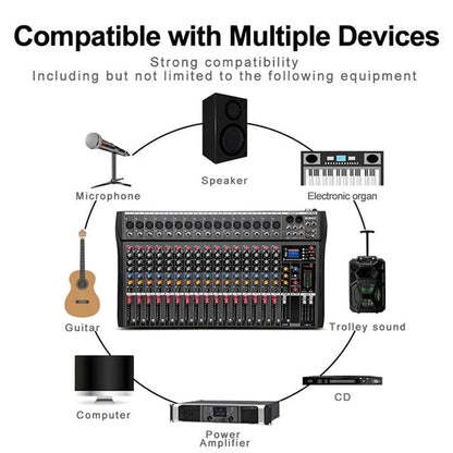 NNEDSZ Hridz 16 Channels Audio Sound Mixer Mixing DJ Console USB with 48V Phantom Power